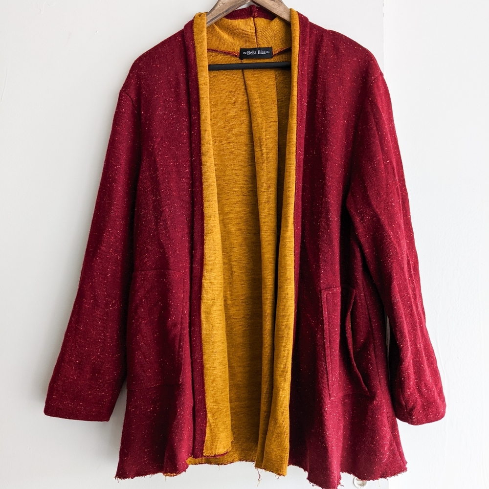 Bella Blue red and mustard yellow cardigan